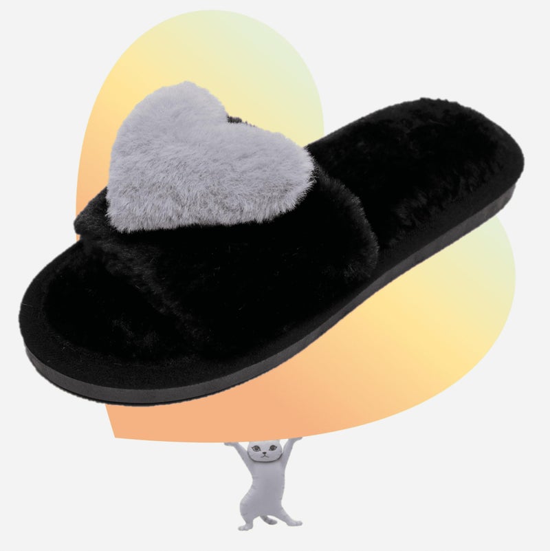 Crazy Lady Women's LOVE Slippers Fuzzy Fluffy Memory Foam House Shoes Open Toe Indoor and Outdoor(01/Grey, 9-10 M US) - Image 4